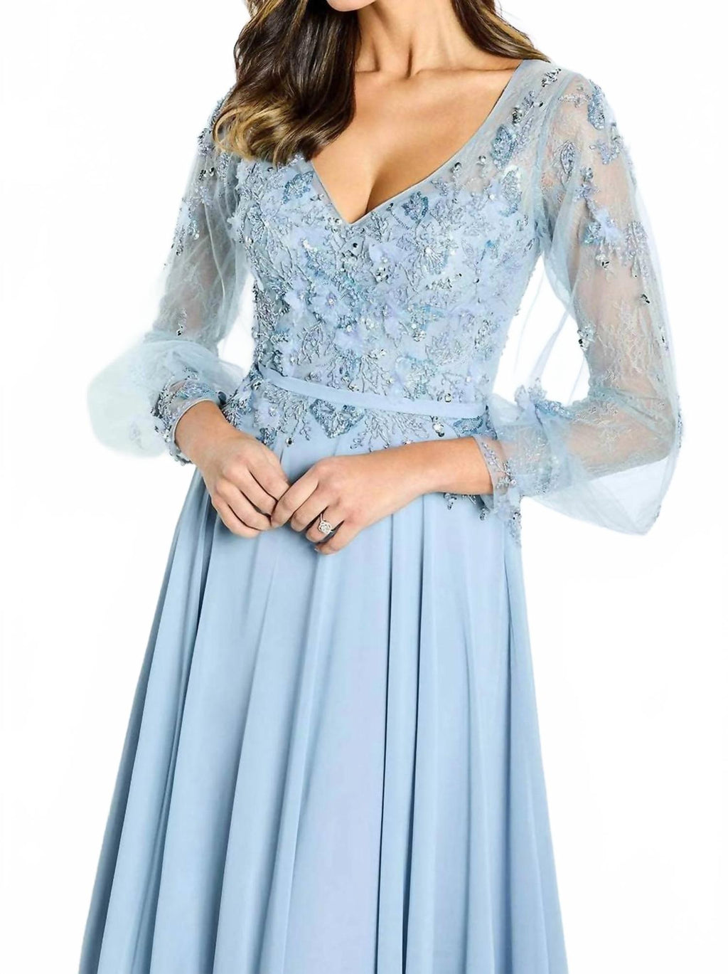 Long Sleeve A-Line Maxi Dress In Blue Haze