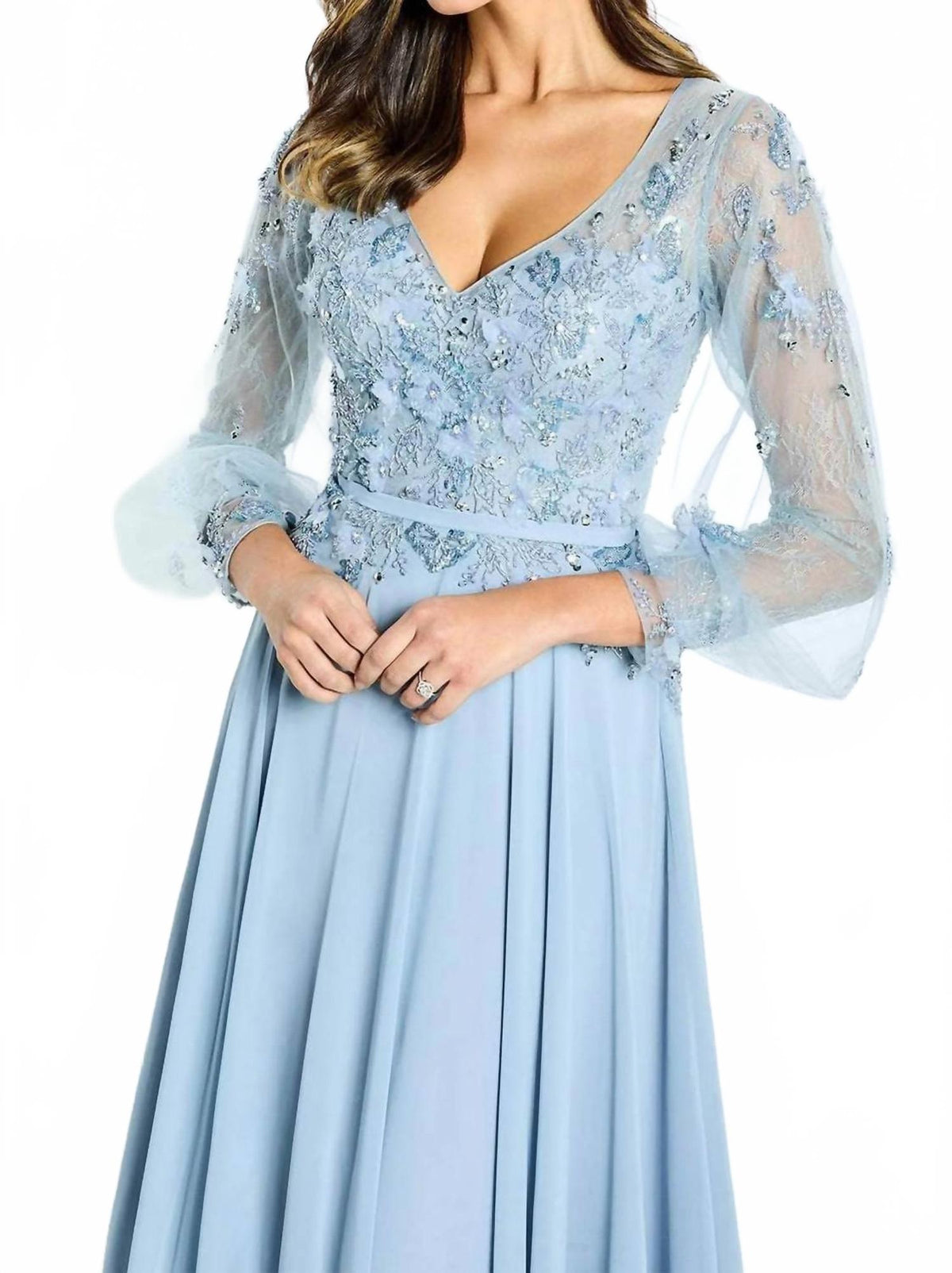 Long Sleeve A-Line Maxi Dress In Blue Haze