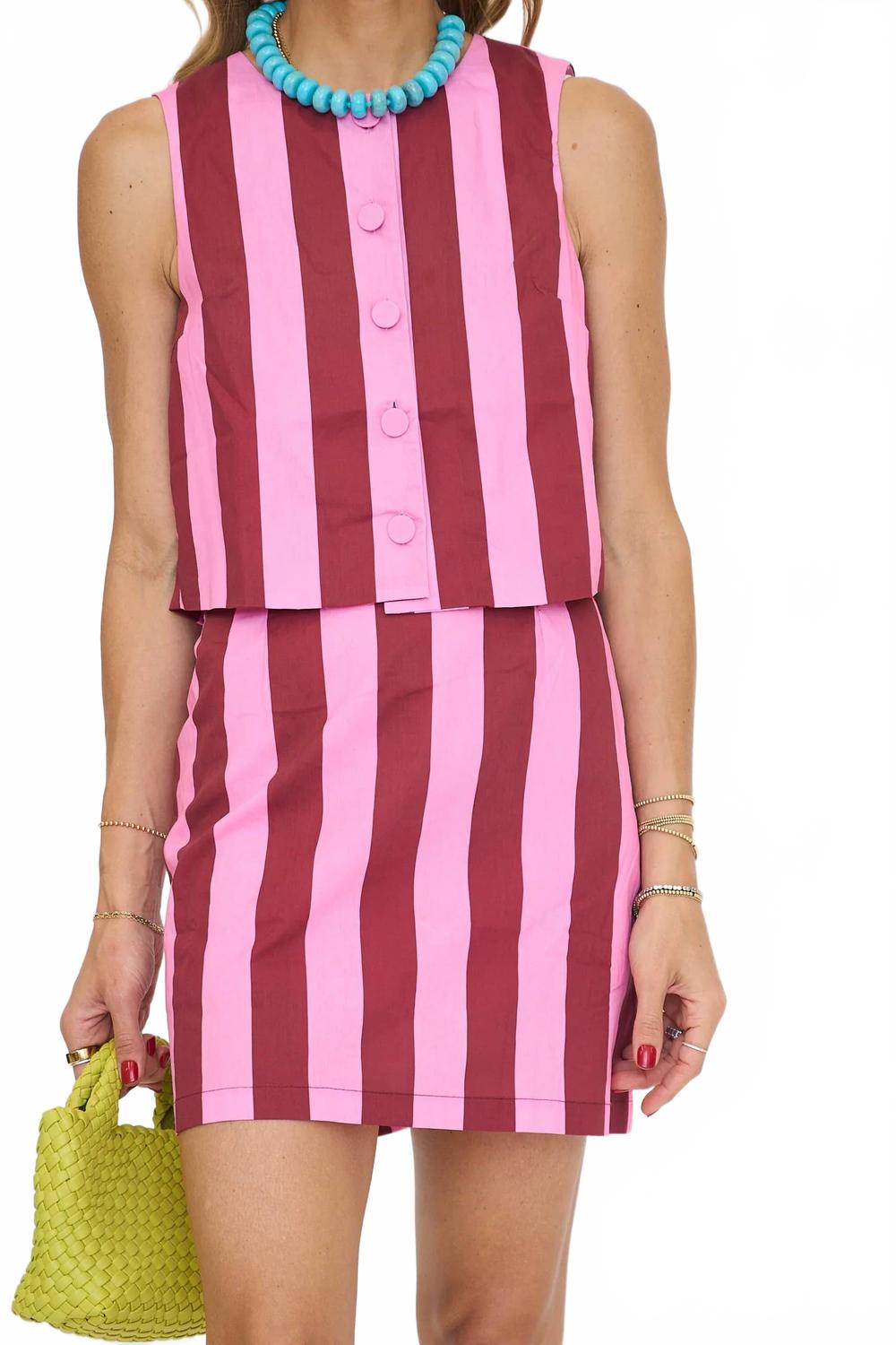Strawberry Wine Mini Skirt Set In Pink/ Red