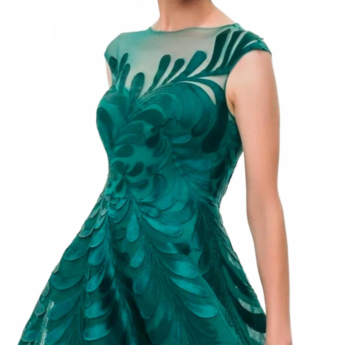 Bateau Neck High Low Formal Midi Dress In Juniper