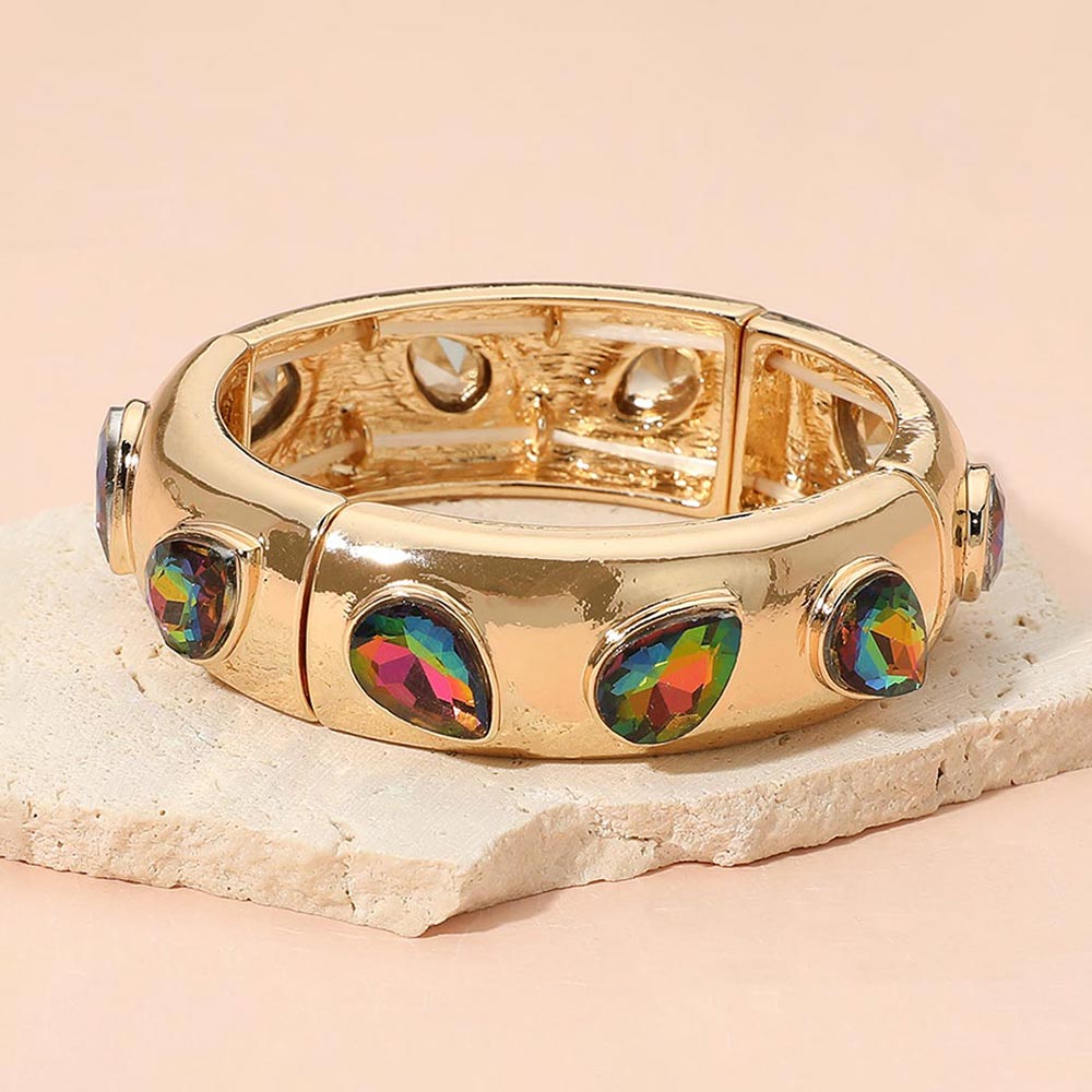 Faceted Teardrop Gem Accent Stretch Evening Bracelet