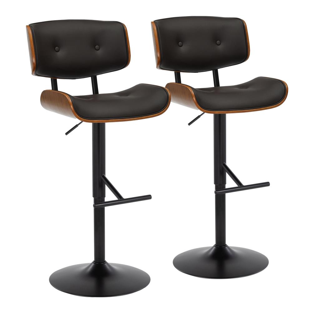 Set of 2 Contemporary Bar Stools with Rotating Seats and Upholstered Backrests