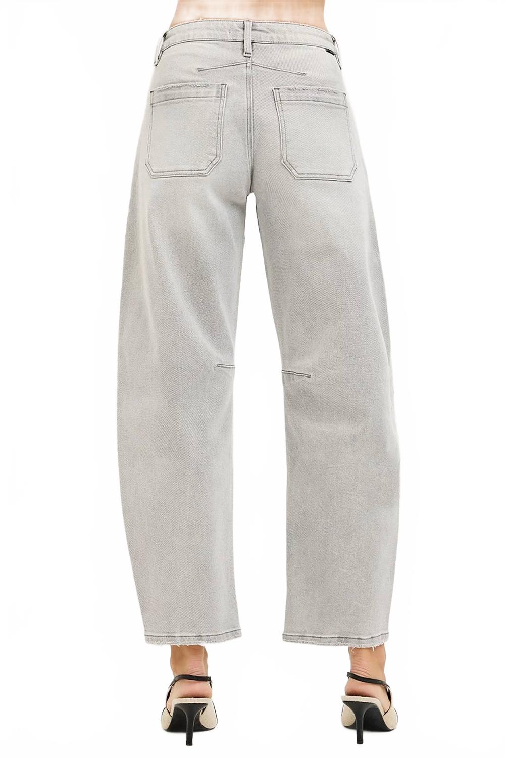Noli Mid Rise Patch Pocket Barrel Jean In Washed Grey