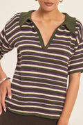 Kara Knit Polo Top In Ivory Multi