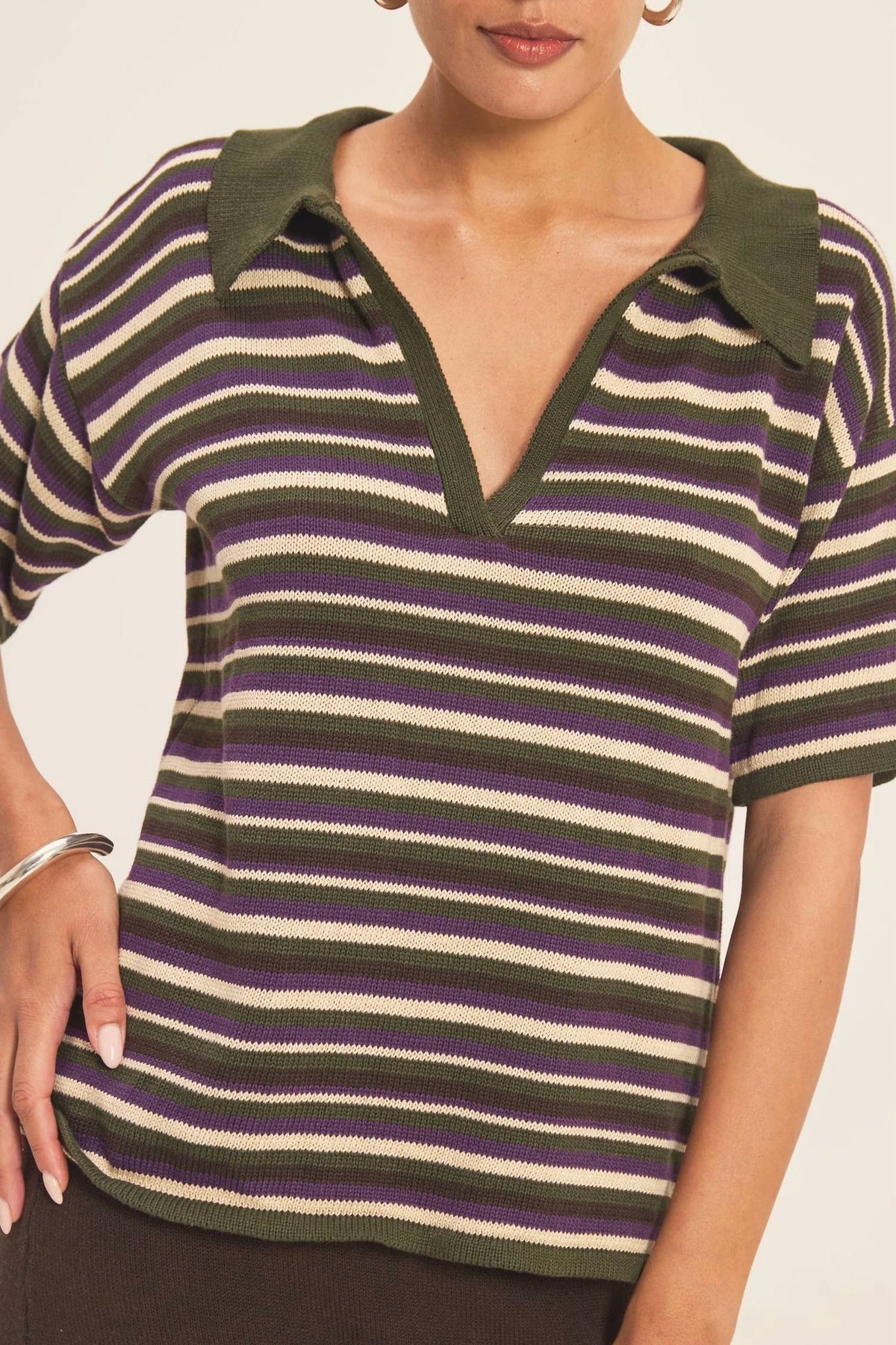 Kara Knit Polo Top In Ivory Multi