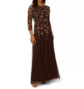Crew Neck Floor-Length Mesh Formal A-Line Gown In Chocolate