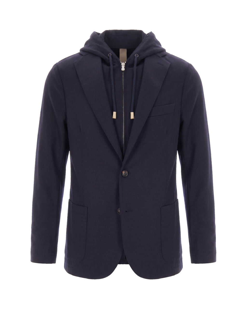 Blue Hooded Layered Closure Blazer