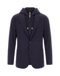 Blue Hooded Layered Closure Blazer
