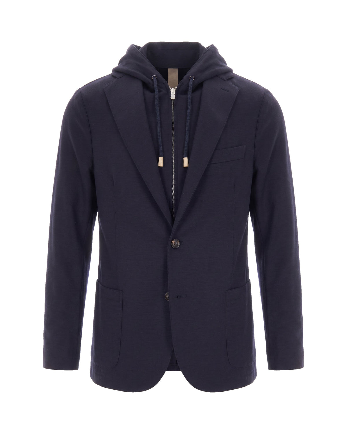 Blue Hooded Layered Closure Blazer