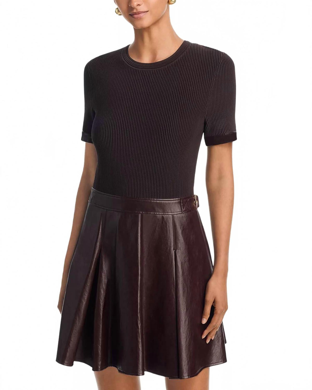 Devyn Knit Skirt Mini Dress In Brown