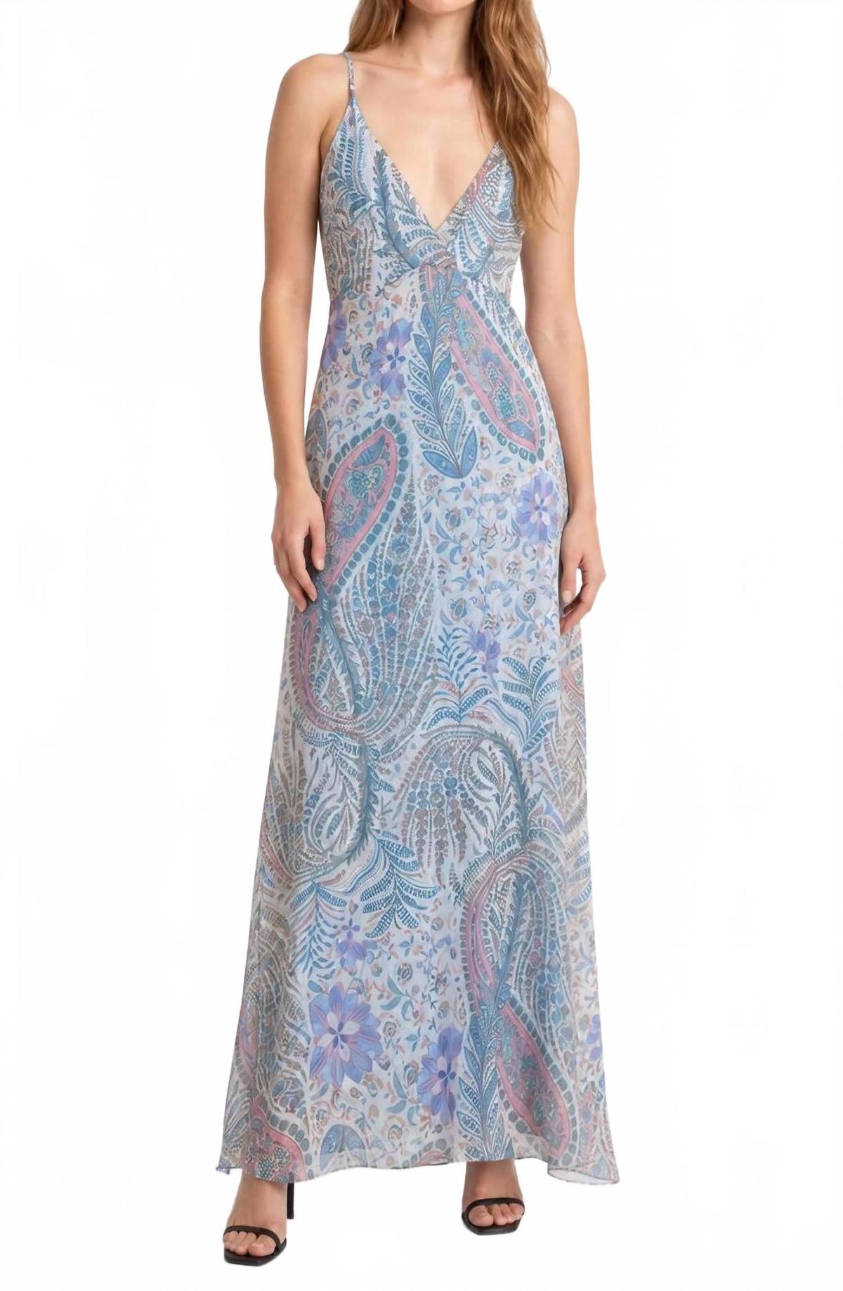 Chiffon Italian Spaghetti Strap Dress In Sky