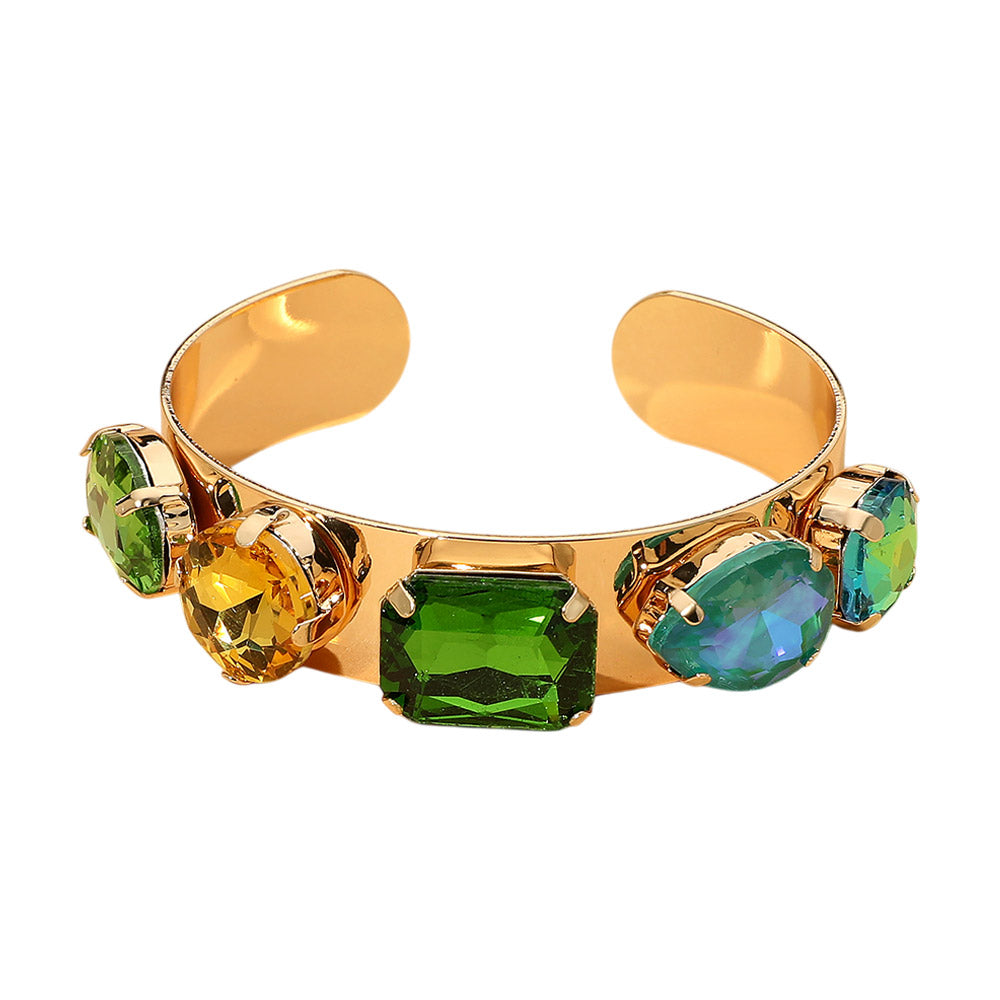 Multi-Shaped Faceted Stone Cluster Embellished Cuff Bracelet