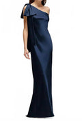 One-Shoulder Bias-Cut Satin Maxi Dress In Midnight Navy