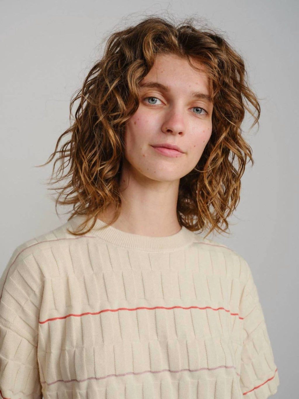 Wiggle Stripe Knit Grid Tee In Daybreak