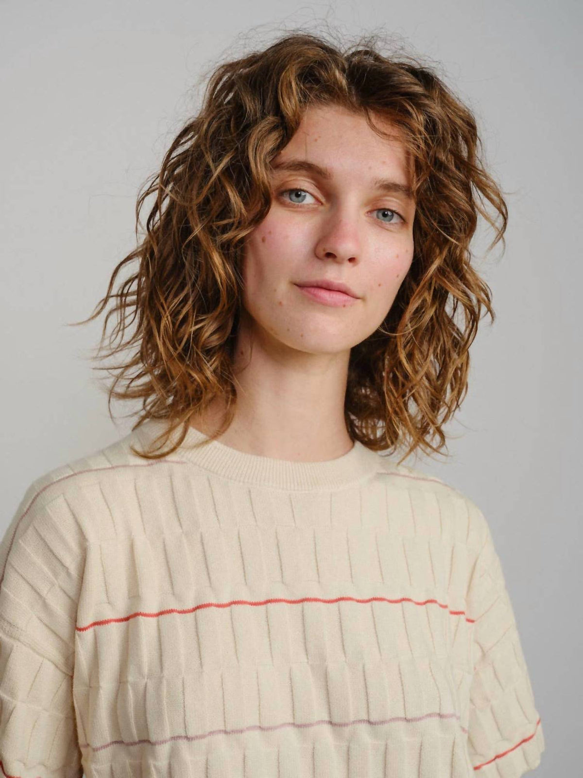 Wiggle Stripe Knit Grid Tee In Daybreak