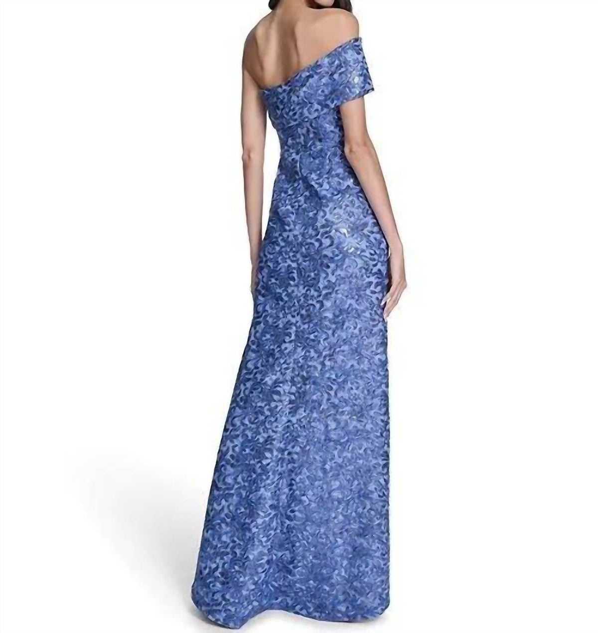 One-Shoulder Side Tucks Long Dress In Blue