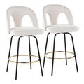 Set of 2 Metal Frame Swivel Counter Stools with Comfortable Upholstered Seats