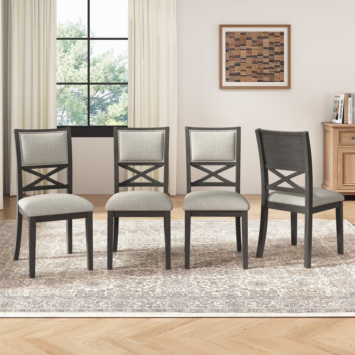Rubberwood Leg Dining Chairs with Thick Cushions