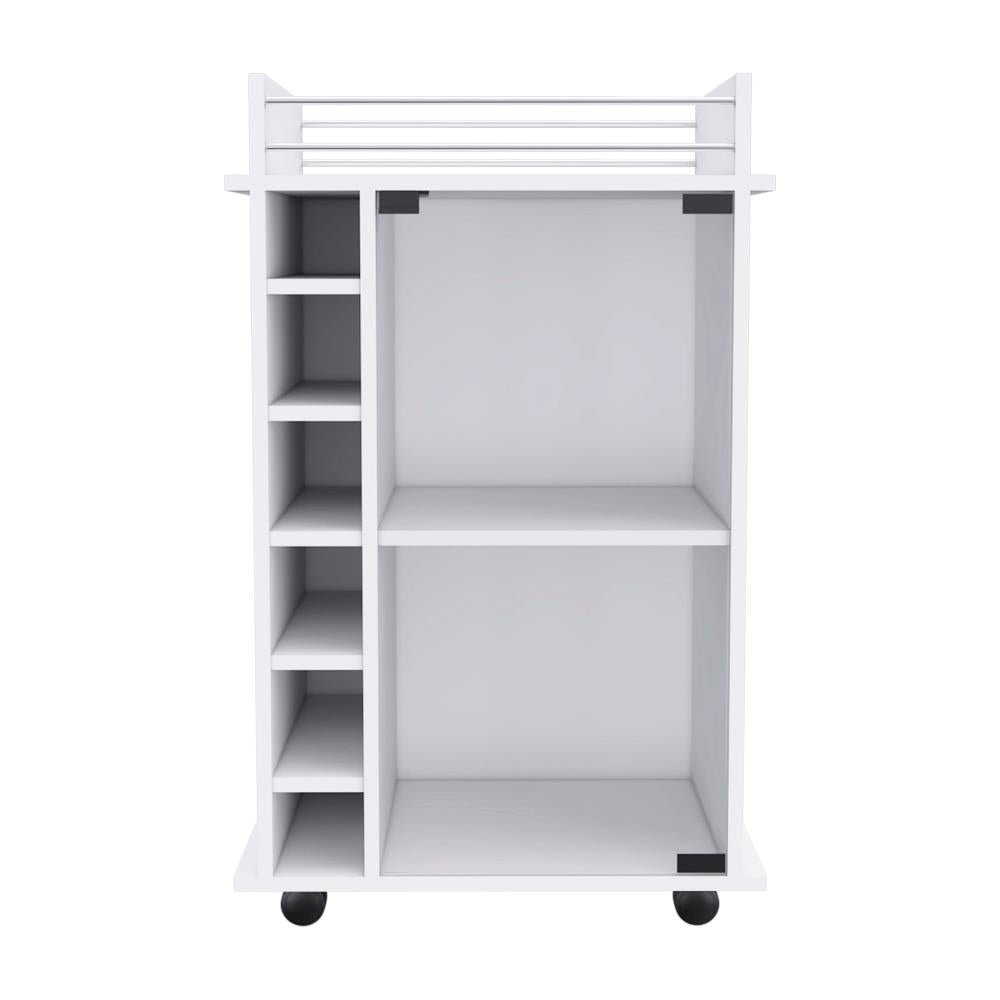 Compact Bar Cart with Glass Door and Six Bottle Compartments