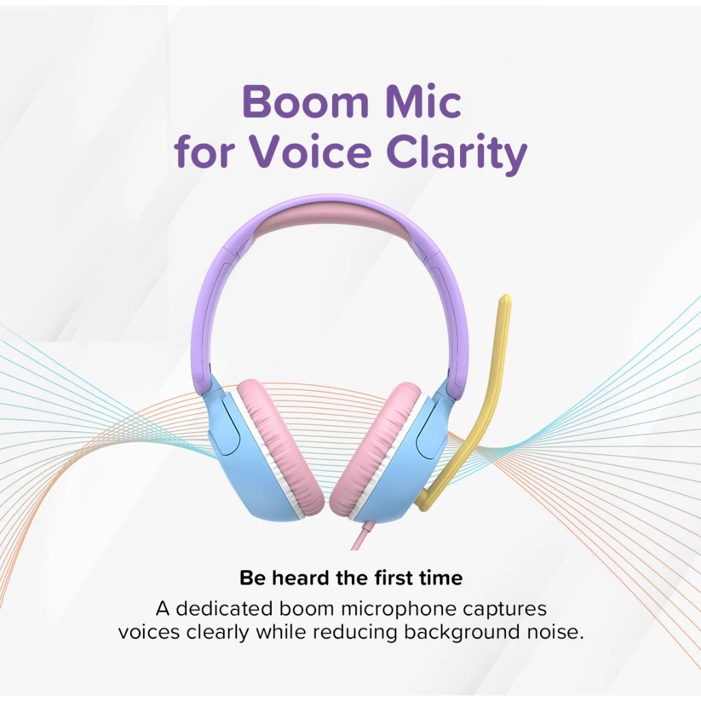 myFirst CareBuds Link W2 - Foldable Wired Headphone with Kids Safe Volume Limit & Boom Mic