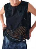 Embroidered Linen Top In Black