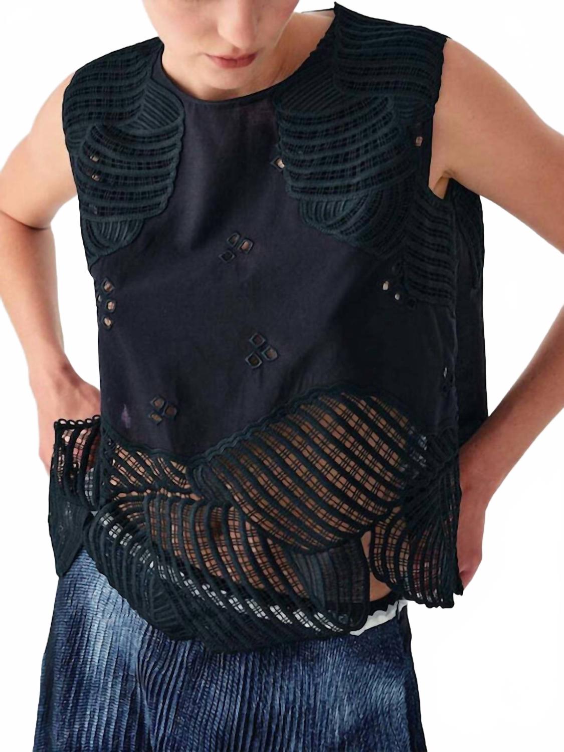 Embroidered Linen Top In Black