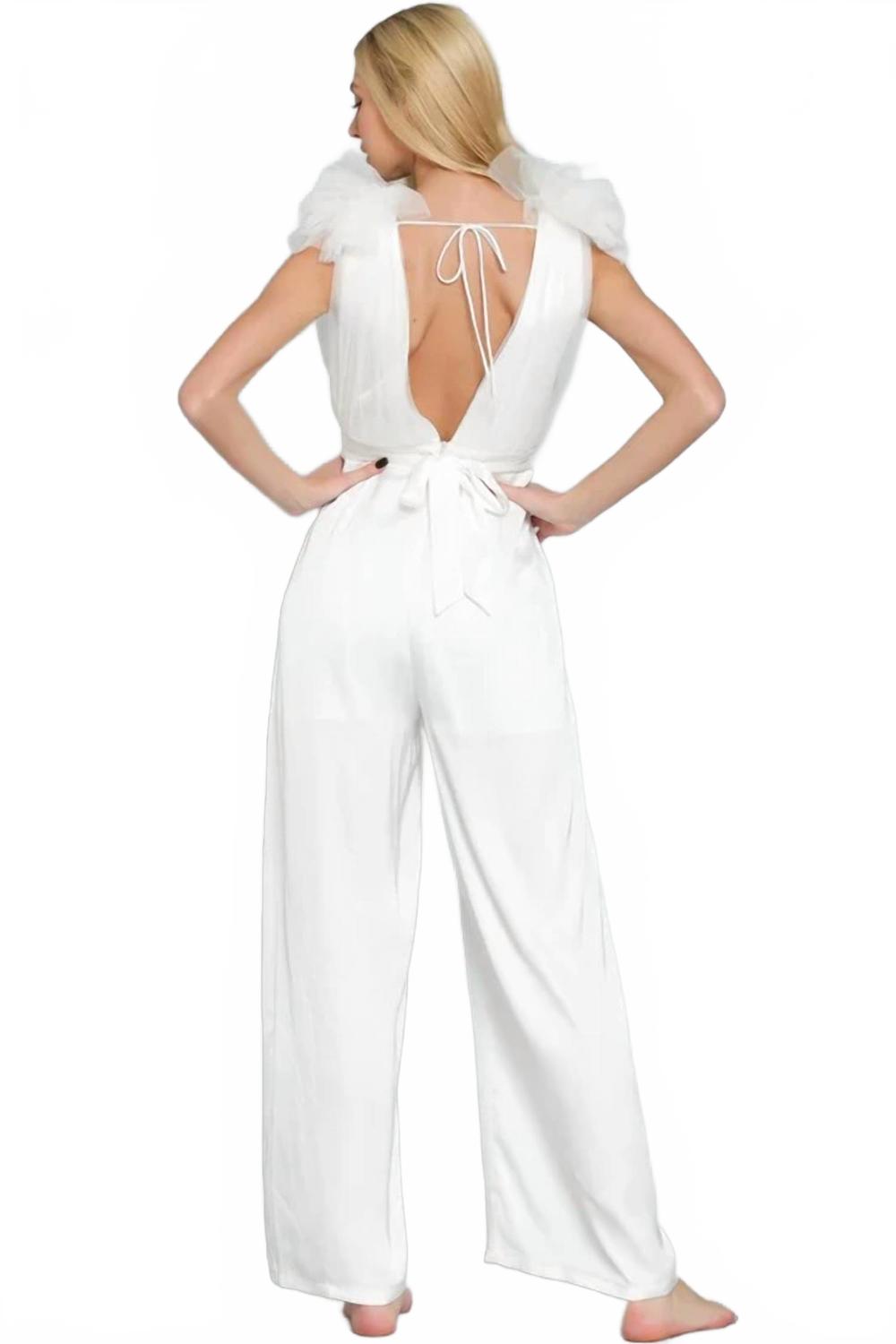 Magdalina Tulle Wide Leg Jumpsuit In White
