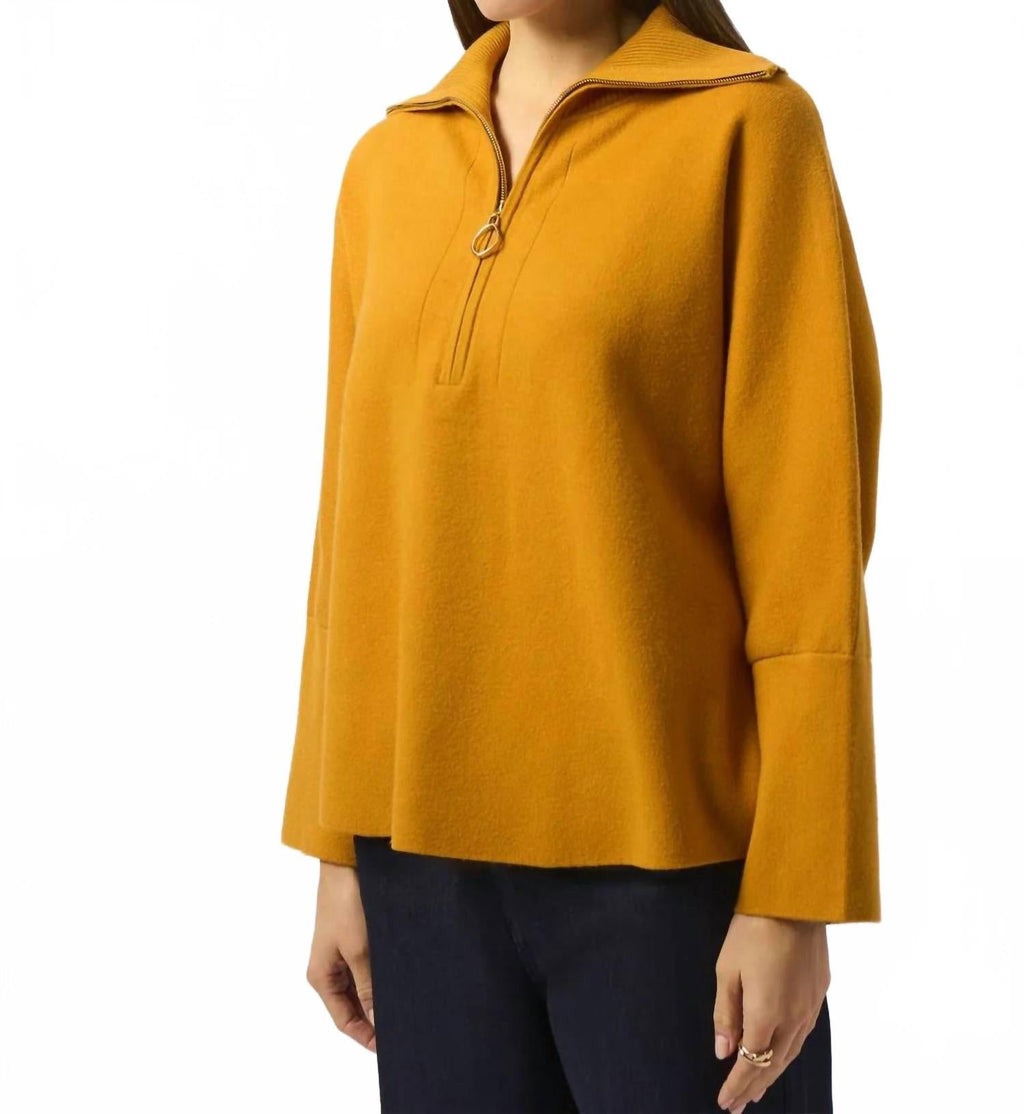 Zipped Collar Quarter Sleeves Boxy Sweater Top In Medallion