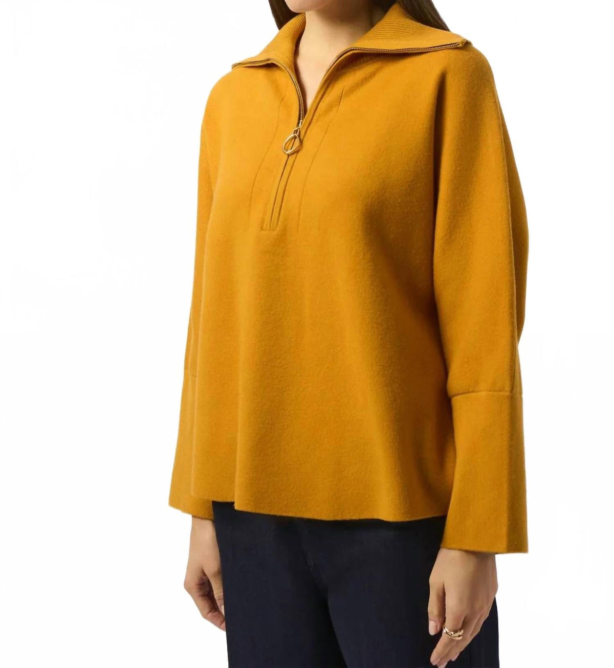 Zipped Collar Quarter Sleeves Boxy Sweater Top In Medallion