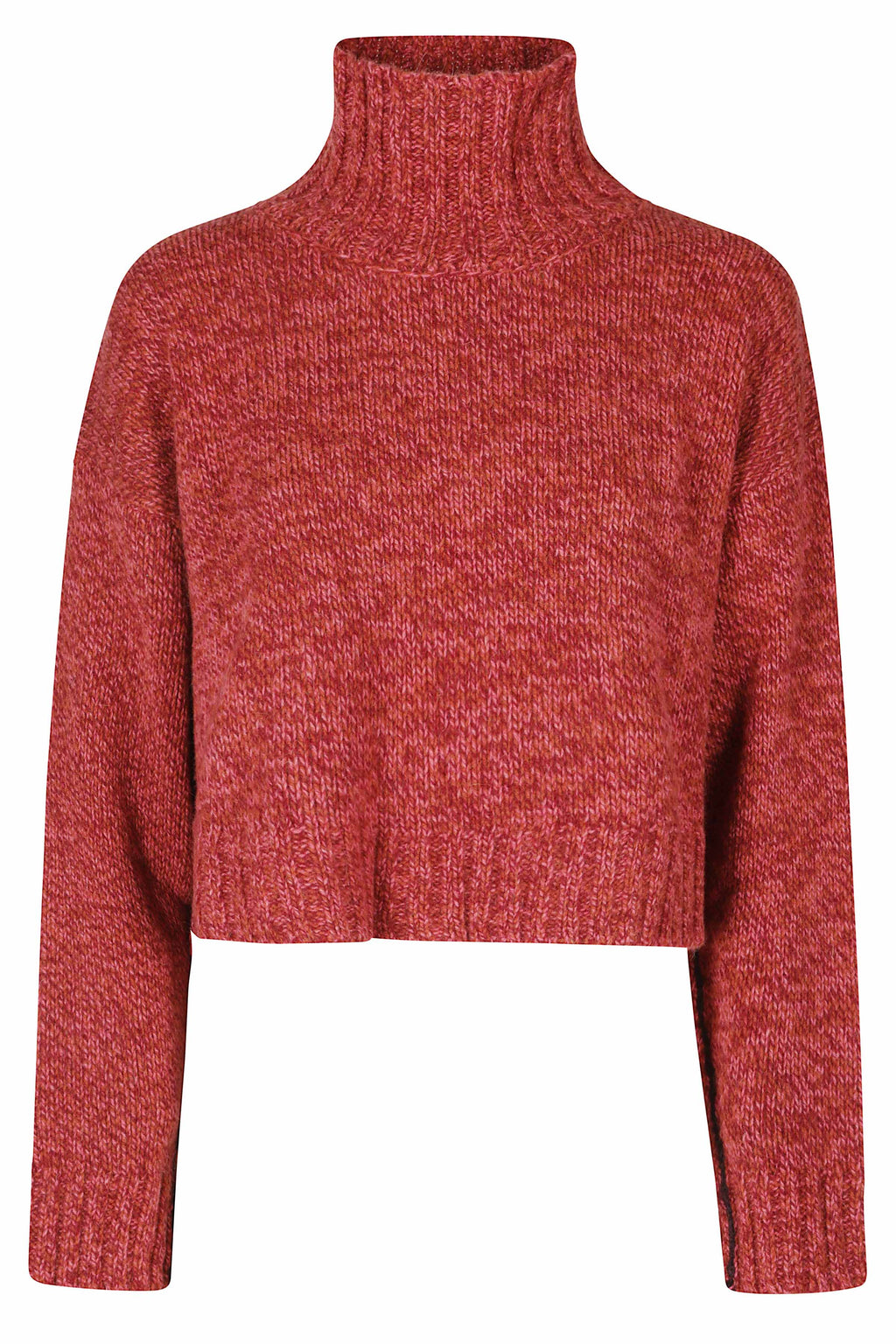 Bordeaux Pink Cropped Wool-Cashmere Turtleneck Sweater