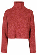 Bordeaux Pink Cropped Wool-Cashmere Turtleneck Sweater