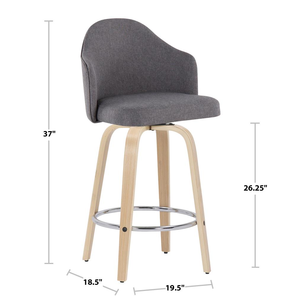 Set of 2 Upholstered Counter Chairs with Wooden Legs and Chrome Footrest Details