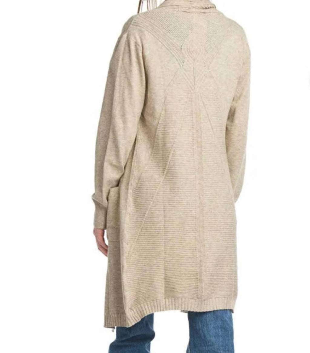 Ribbed Pointelle Cardigan In Taupe
