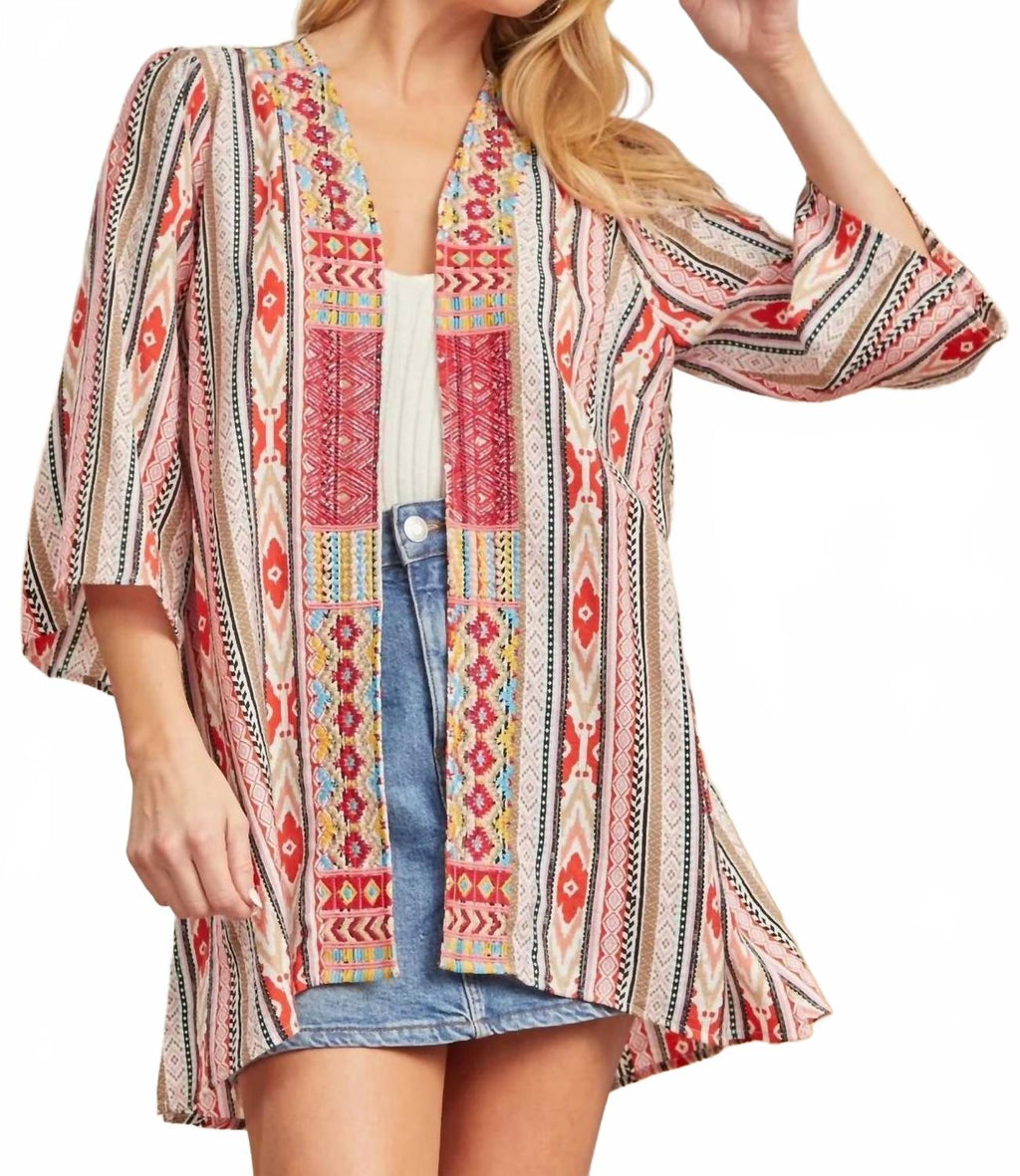 Boho Bloom Party Kimono In Mocha Red