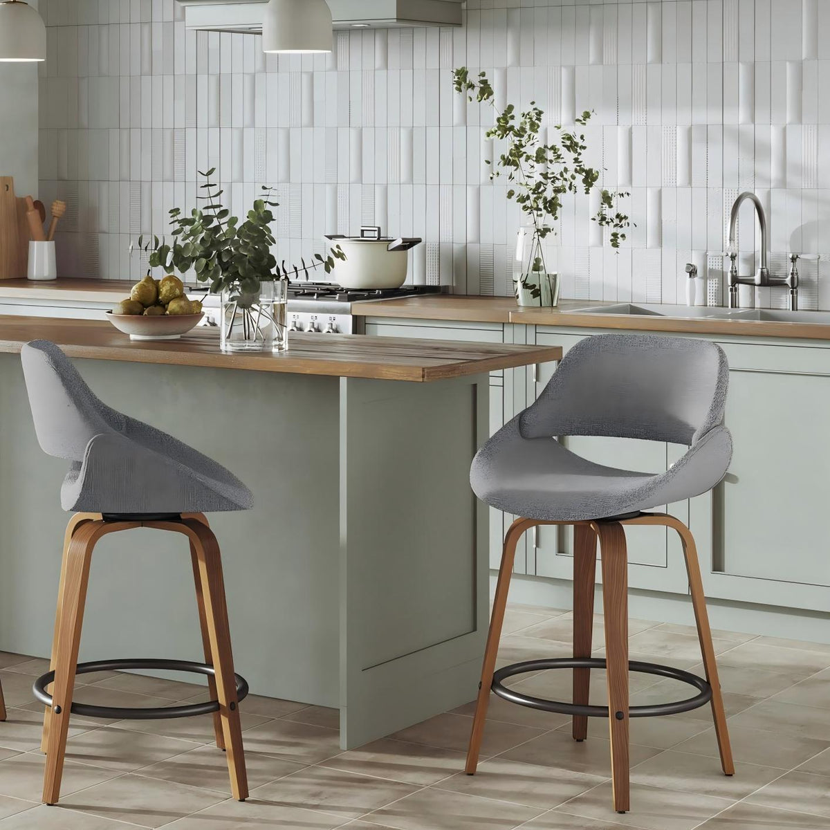 Modern Upholstered Kitchen Counter Chairs  Set of 2