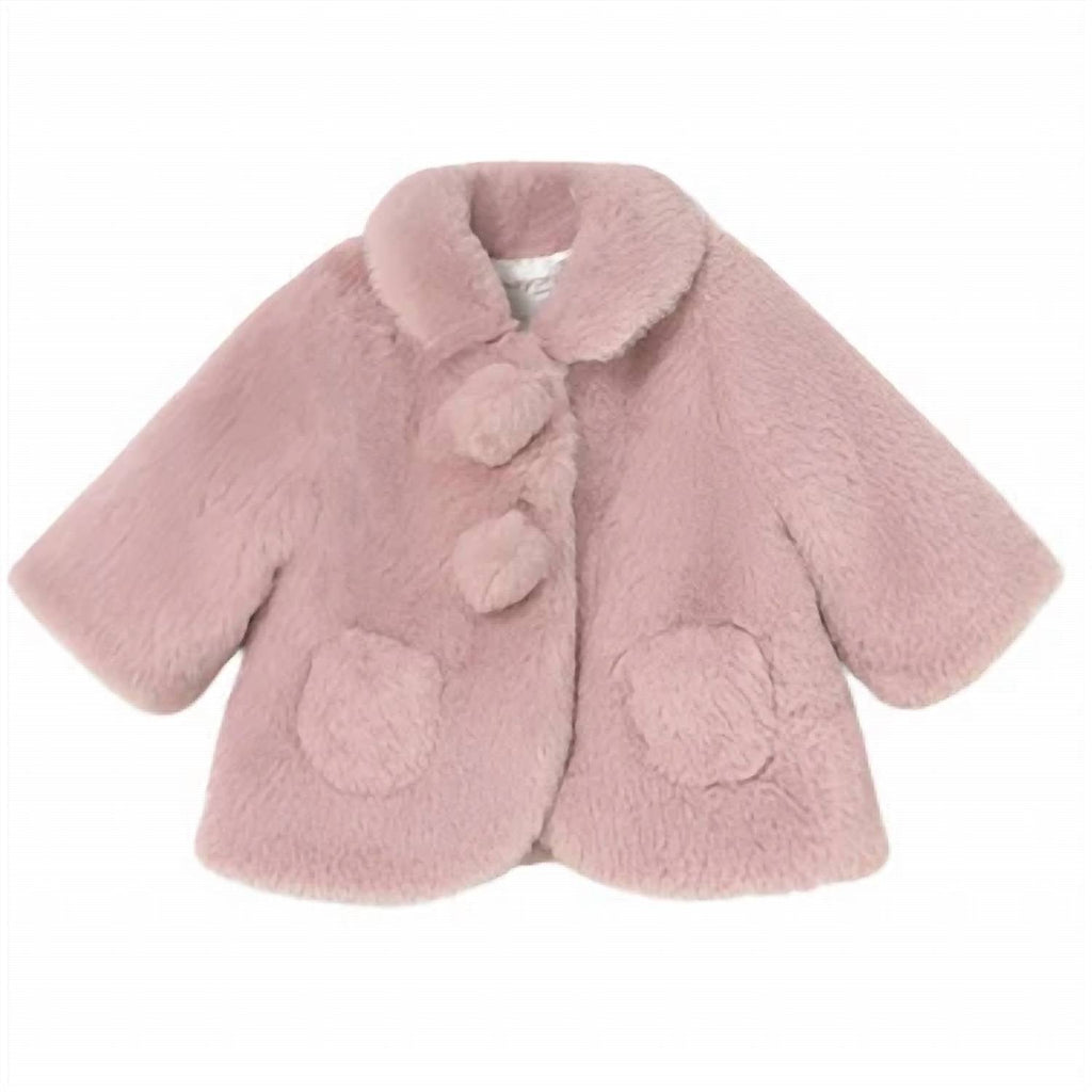 Baby Collared Faux Fur Coat In Pink