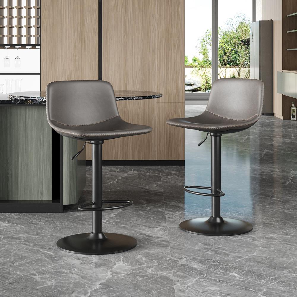 Set of 2 Adjustable Swivel Bar Stools with Supportive Backrests