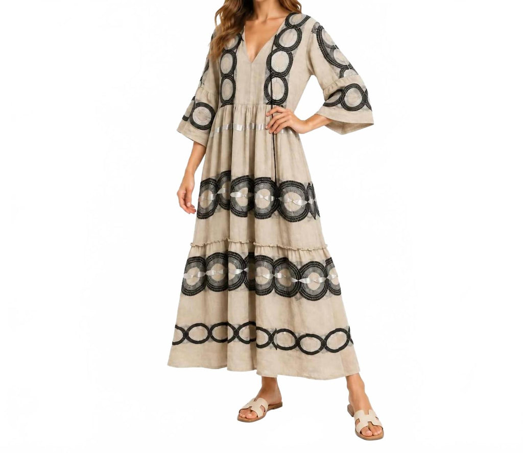Ianthe Embroidered Maxi Dress In Beige