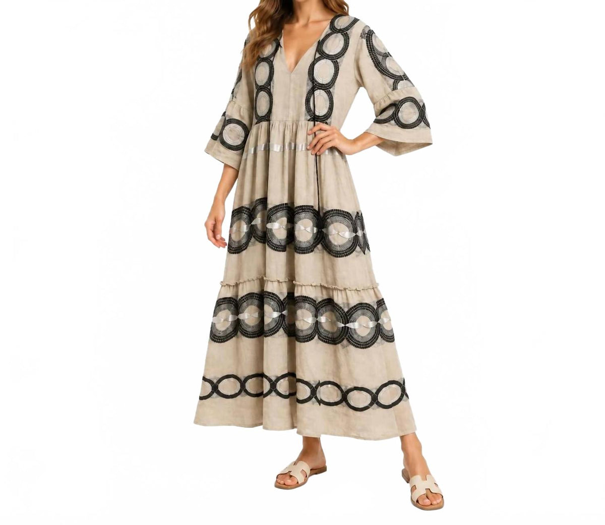 Ianthe Embroidered Maxi Dress In Beige