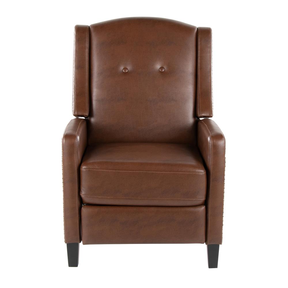 Transitional Recliner Chair with Upholstered Faux Leather Seating and Wooden Frame