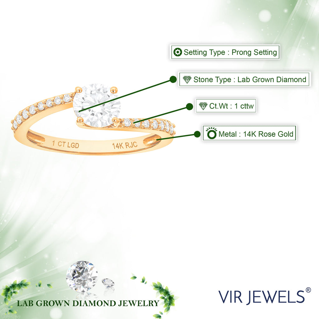1 cttw Lab Grown Diamond Engagement Ring in 14K Rose Gold For Women
