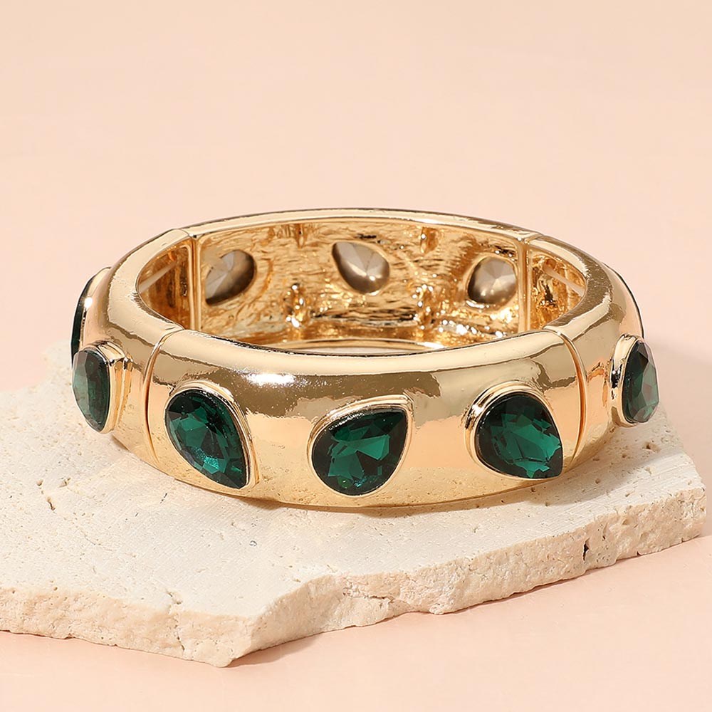 Faceted Teardrop Gem Accent Stretch Evening Bracelet
