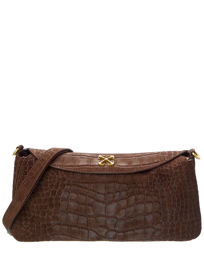 Off-White Jitney Croc-Embossed Suede Shoulder Bag