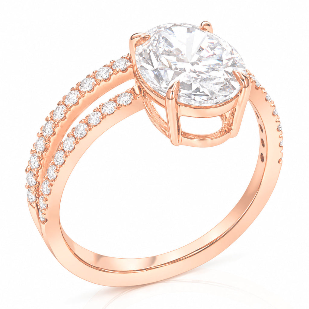 3.50 cttw Oval Lab Grown Diamond Engagement Ring in 14K Rose Gold For Women
