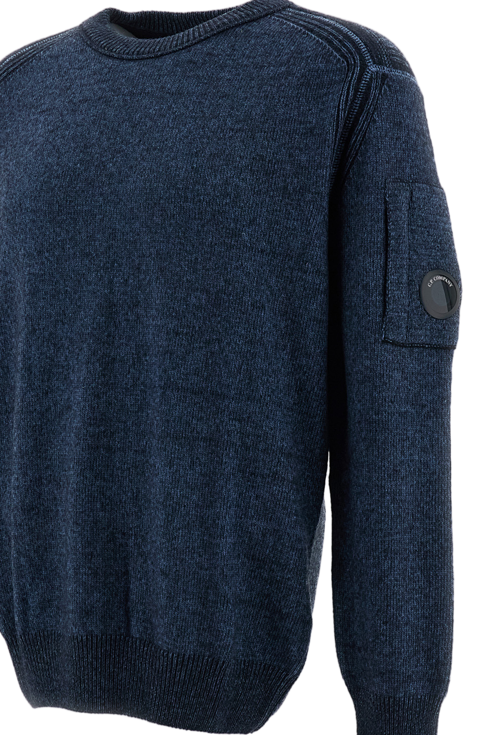 Blue Fleece Wool-Blend Sleeve Pocket Sweater