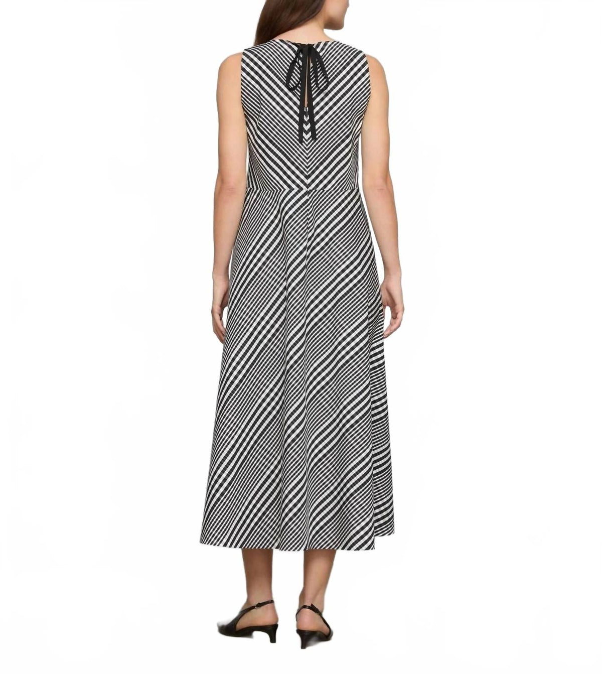 Grid Plaid Cotton Sleeveless Midi Dress In Black Multi