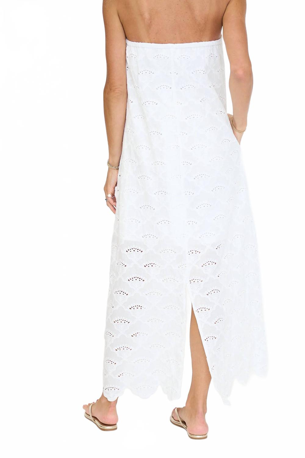 Strapless Eyelet Hem Detail Midi Dress In Off-White