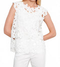 Cap Sleeve Floral Crochet Top In White