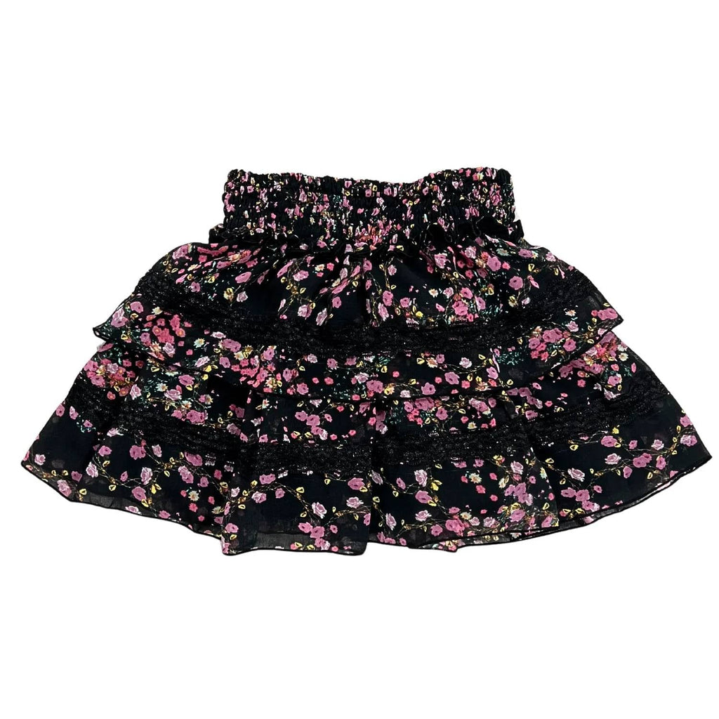 Girl's Floral Lace Chiffon Skirt In Black