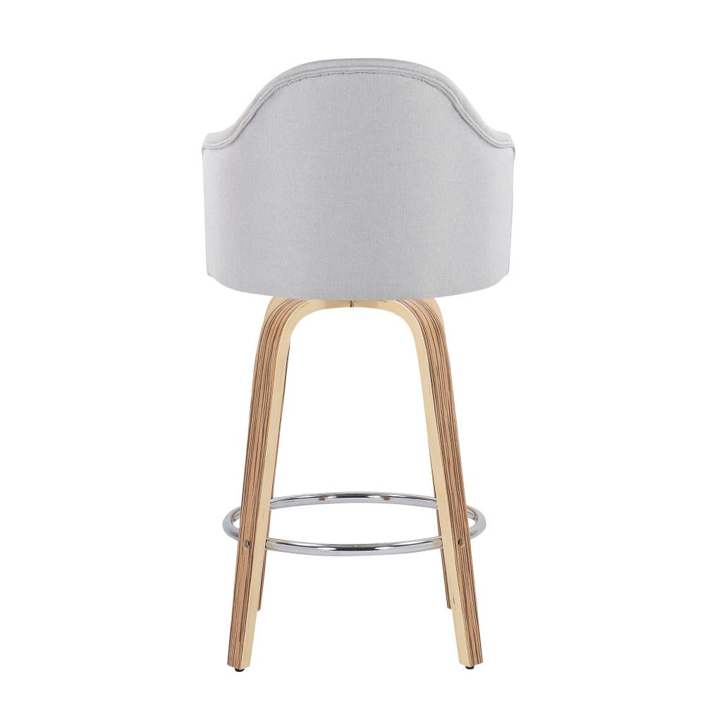 Set of 2 Upholstered Counter Chairs with Wooden Legs and Chrome Footrest Details